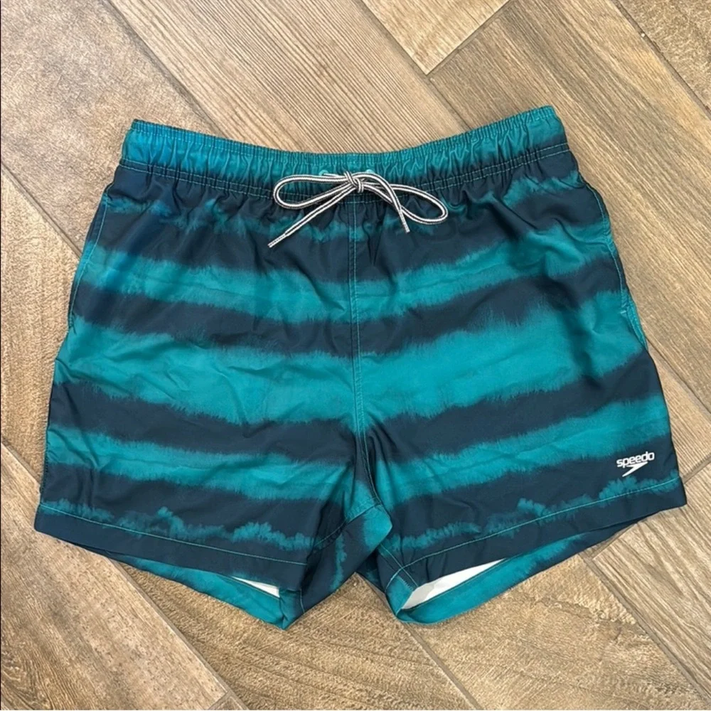 Speedo Men’s XL Swim Trunks Blue Teal Striped Board Shorts Quick Dry